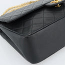 CHANEL Matelasse 25 Chain Shoulder Bag Lamb Skin Black Gold CC Auth 185980SAM-15