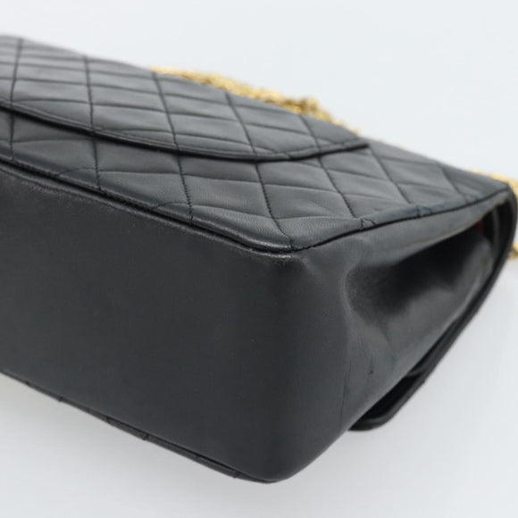 CHANEL Matelasse 25 Chain Shoulder Bag Lamb Skin Black Gold CC Auth 185980SAM