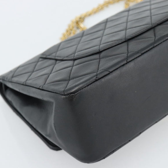 CHANEL Matelasse 25 Chain Shoulder Bag Lamb Skin Black Gold CC Auth 185980SAM
