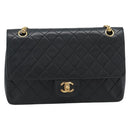 CHANEL Matelasse 25 Chain Shoulder Bag Lamb Skin Black Gold CC Auth 185980SAM-13