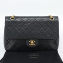 CHANEL Matelasse 25 Chain Shoulder Bag Lamb Skin Black Gold CC Auth 185980SAM-12