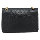 CHANEL Matelasse 25 Chain Shoulder Bag Lamb Skin Black Gold CC Auth 185980SAM-2