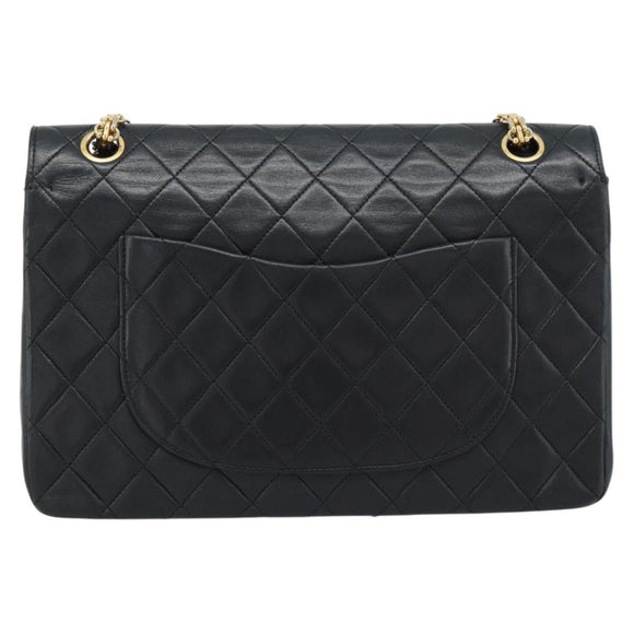 CHANEL Matelasse 25 Chain Shoulder Bag Lamb Skin Black Gold CC Auth 185980SAM