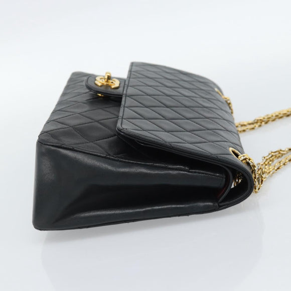 CHANEL Matelasse 25 Chain Shoulder Bag Lamb Skin Black Gold CC Auth 185980SAM