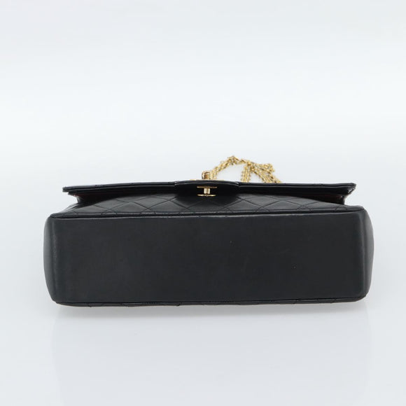 CHANEL Matelasse 25 Chain Shoulder Bag Lamb Skin Black Gold CC Auth 185980SAM