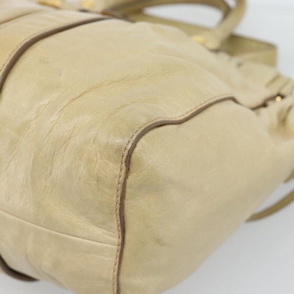 Miu Miu Hand Bag Leather 2way Beige Gold Auth 185981A