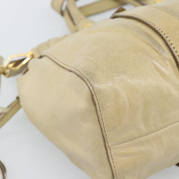 Miu Miu Hand Bag Leather 2way Beige Gold Auth 185981A