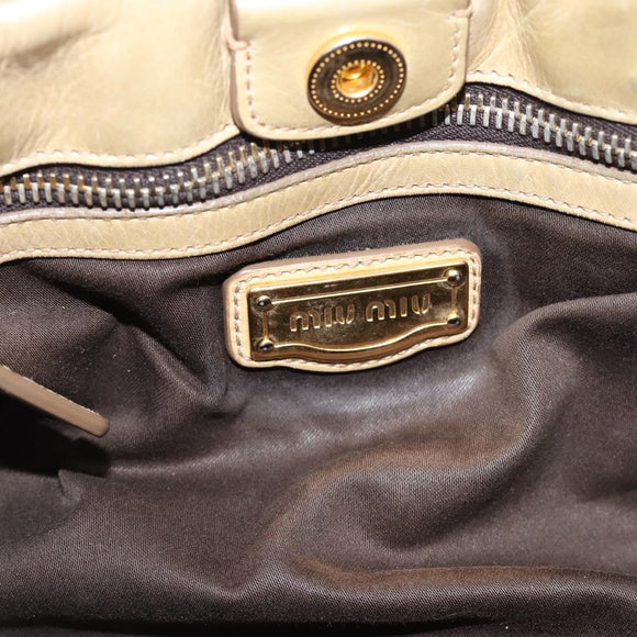 Miu Miu Hand Bag Leather 2way Beige Gold Auth 185981A