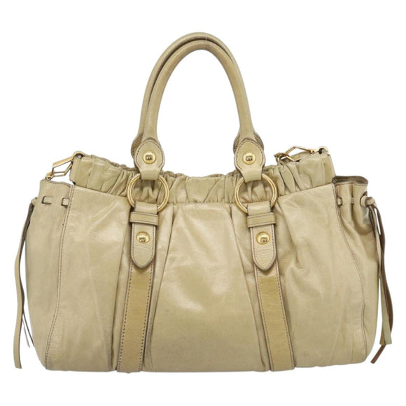 Miu Miu Hand Bag Leather 2way Beige Gold Auth 185981A
