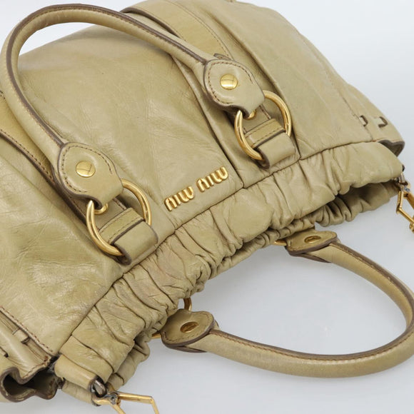 Miu Miu Hand Bag Leather 2way Beige Gold Auth 185981A