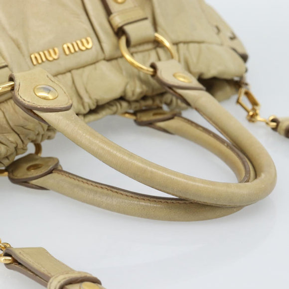 Miu Miu Hand Bag Leather 2way Beige Gold Auth 185981A