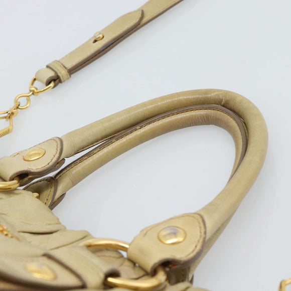 Miu Miu Hand Bag Leather 2way Beige Gold Auth 185981A