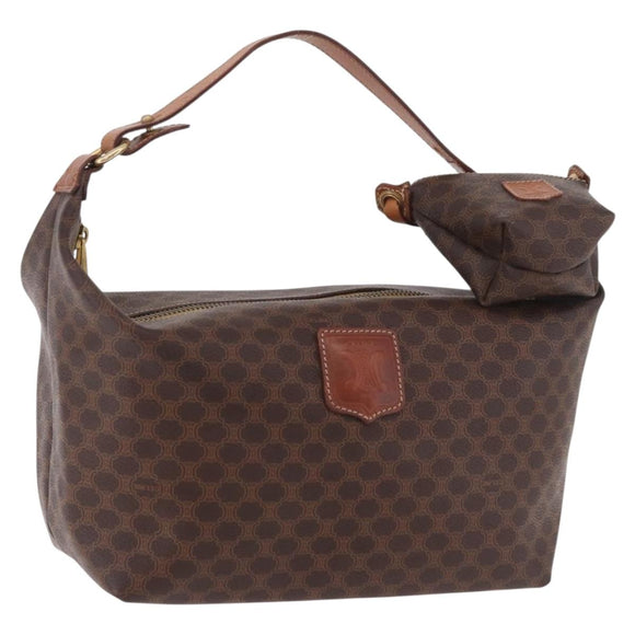 CELINE Macadam Canvas Hand Bag PVC Leather Brown Gold Auth 185986A