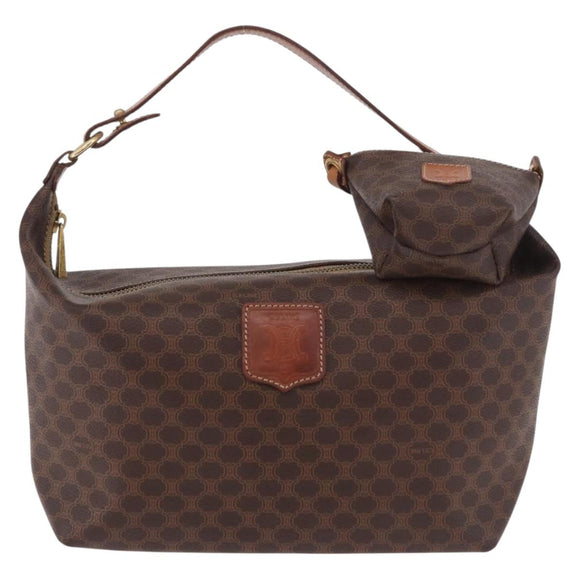 CELINE Macadam Canvas Hand Bag PVC Leather Brown Gold Auth 185986A
