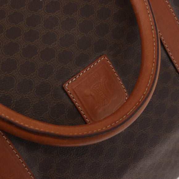 CELINE Macadam Canvas Boston Bag PVC Leather Brown Gold Auth 185992