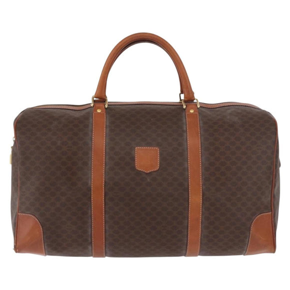 CELINE Macadam Canvas Boston Bag PVC Leather Brown Gold Auth 185992