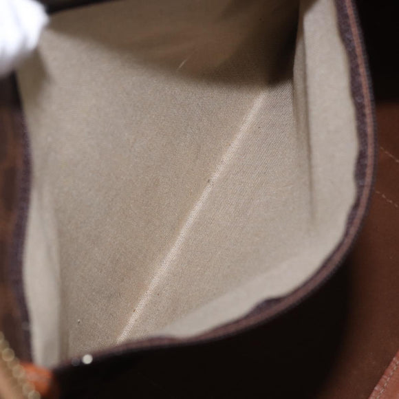 CELINE Macadam Canvas Boston Bag PVC Leather Brown Gold Auth 185992