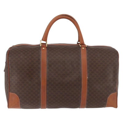 CELINE Macadam Canvas Boston Bag PVC Leather Brown Gold Auth 185992 - 0