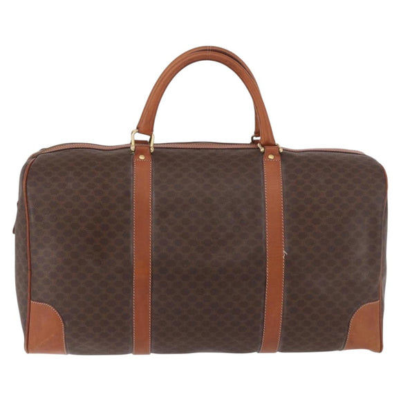 CELINE Macadam Canvas Boston Bag PVC Leather Brown Gold Auth 185992