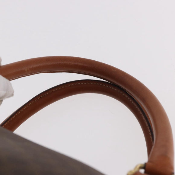 CELINE Macadam Canvas Boston Bag PVC Leather Brown Gold Auth 185992