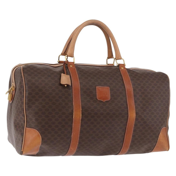 CELINE Macadam Canvas Boston Bag PVC Leather Brown Gold Auth 185993