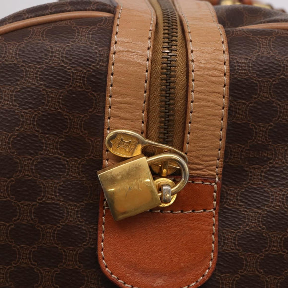 CELINE Macadam Canvas Boston Bag PVC Leather Brown Gold Auth 185993