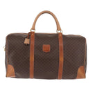 CELINE Macadam Canvas Boston Bag PVC Leather Brown Gold Auth 185993-13