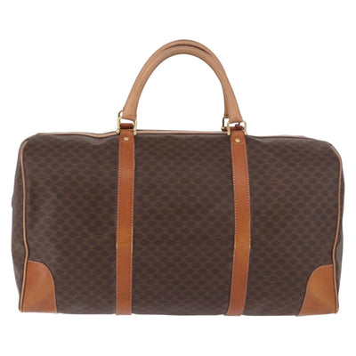 CELINE Macadam Canvas Boston Bag PVC Leather Brown Gold Auth 185993 - 0