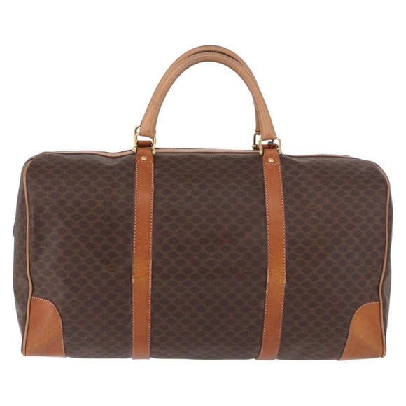 CELINE Macadam Canvas Boston Bag PVC Leather Brown Gold Auth 185993