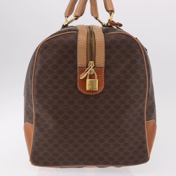 CELINE Macadam Canvas Boston Bag PVC Leather Brown Gold Auth 185993