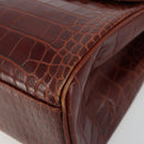 SAINT LAURENT Hand Bag Embossed leather Brown Gold Auth 185996A-10
