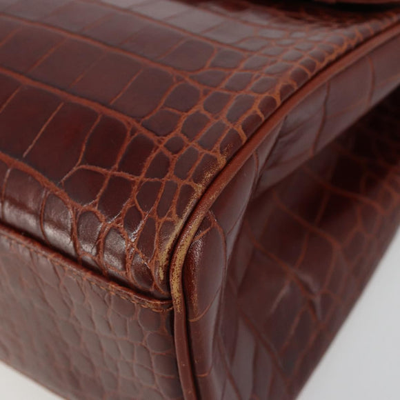 SAINT LAURENT Hand Bag Embossed leather Brown Gold Auth 185996A