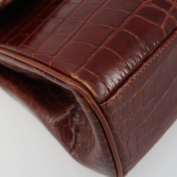 SAINT LAURENT Hand Bag Embossed leather Brown Gold Auth 185996A