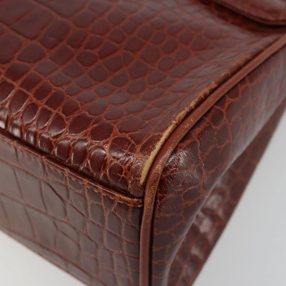 SAINT LAURENT Hand Bag Embossed leather Brown Gold Auth 185996A