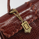 SAINT LAURENT Hand Bag Embossed leather Brown Gold Auth 185996A-14
