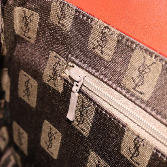 SAINT LAURENT Hand Bag Embossed leather Brown Gold Auth 185996A