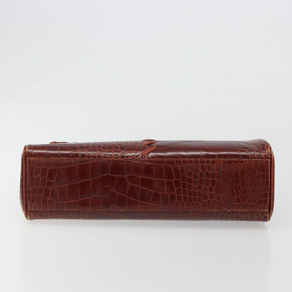 SAINT LAURENT Hand Bag Embossed leather Brown Gold Auth 185996A