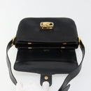 CELINE Horse Carriage Shoulder Bag Leather Gold Black Auth 185997A-18
