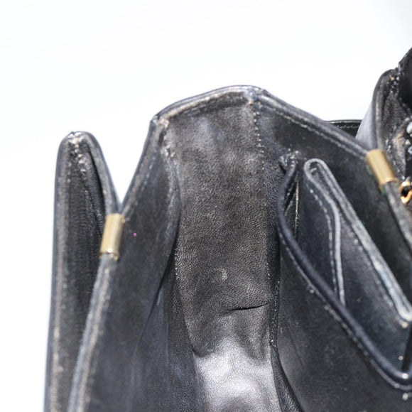 CELINE Horse Carriage Shoulder Bag Leather Gold Black Auth 185997A