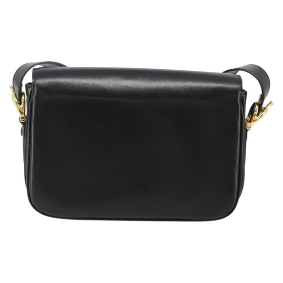 CELINE Horse Carriage Shoulder Bag Leather Gold Black Auth 185997A