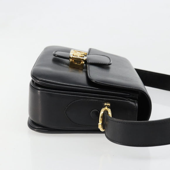 CELINE Horse Carriage Shoulder Bag Leather Gold Black Auth 185997A