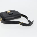 CELINE Horse Carriage Shoulder Bag Leather Gold Black Auth 185997A-7