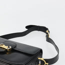 CELINE Horse Carriage Shoulder Bag Leather Gold Black Auth 185997A-8