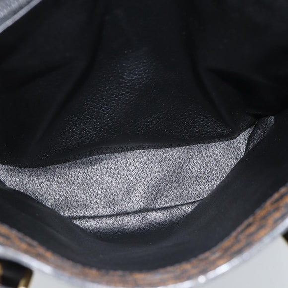 CELINE Macadam Canvas Draagtas PVC Leer Zwart Goud Auth 185998