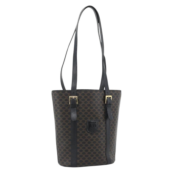 CELINE Macadam Canvas Draagtas PVC Leer Zwart Goud Auth 185998