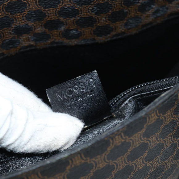 CELINE Macadam Canvas Draagtas PVC Leer Zwart Goud Auth 185998