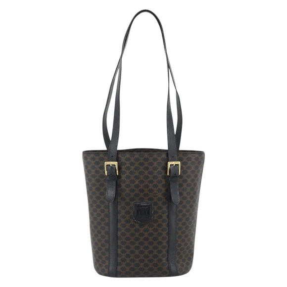 CELINE Macadam Canvas Draagtas PVC Leer Zwart Goud Auth 185998