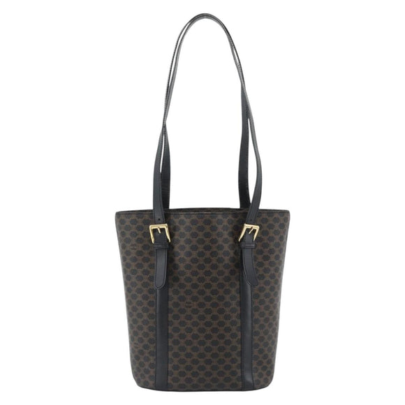 CELINE Macadam Canvas Draagtas PVC Leer Zwart Goud Auth 185998