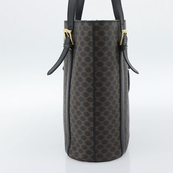 CELINE Macadam Canvas Draagtas PVC Leer Zwart Goud Auth 185998