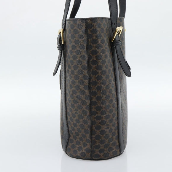 CELINE Macadam Canvas Draagtas PVC Leer Zwart Goud Auth 185998